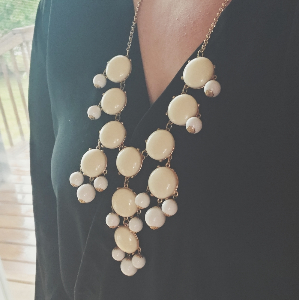 J. Crew Iconic Bubble Statement Necklace Gold White & Cream Stones